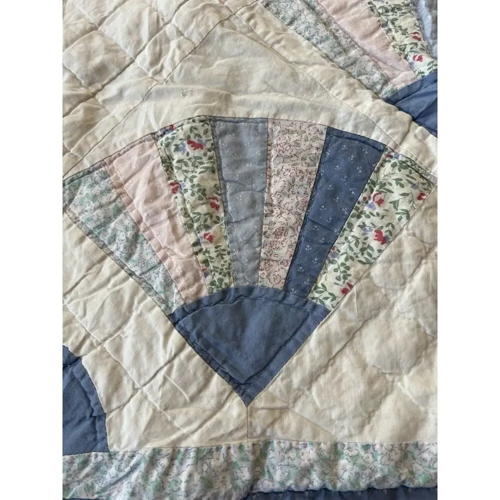 VTG Quilted Patchwork Pillow Shams Set Of 2 Hand Stitched‎ Queen Fan Print
